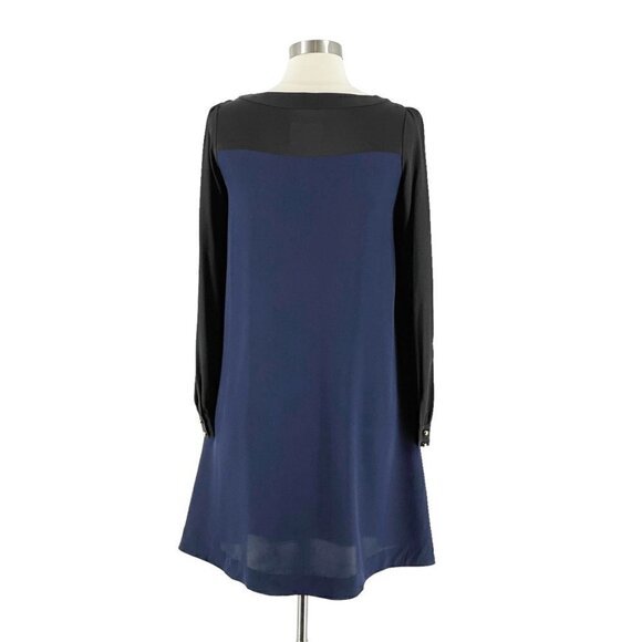 Kate Spade Silk Colorblock Black Blue Popover Shift Career Dress Pockets Small - Picture 3 of 8